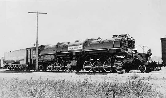Black and white photograph of a 221 Yellowstone steam locomotive, 1940.